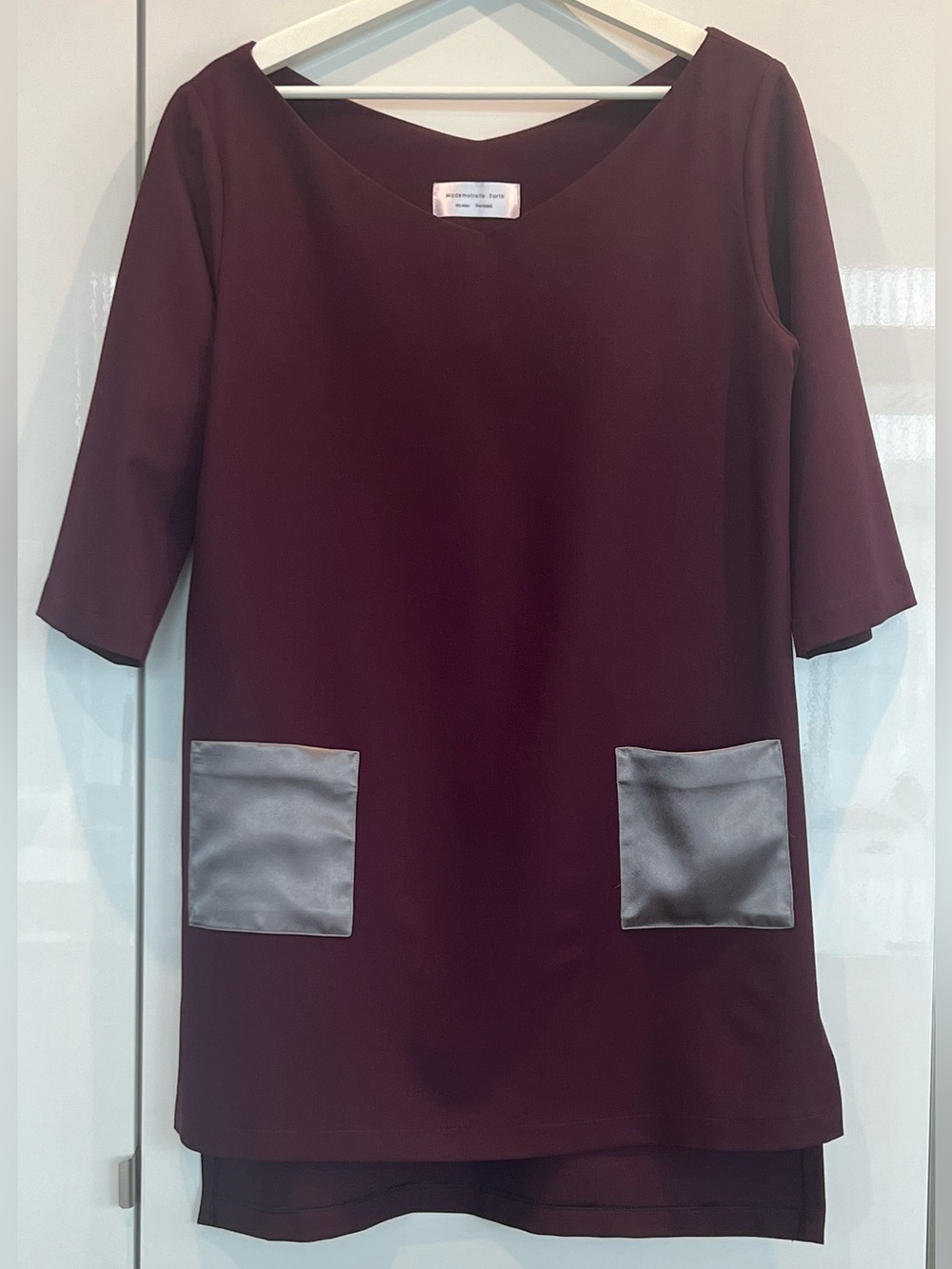 Mademoiselle Earth Plum Midi Shift Dress 100% Silk Pockets – Size S